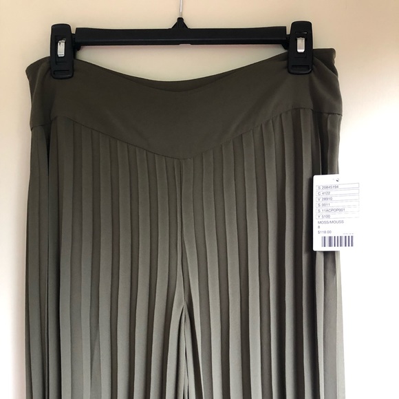 Anthropologie - New! olive crepe wide-leg pant knife pleats - flattering! - Picture 3 of 3